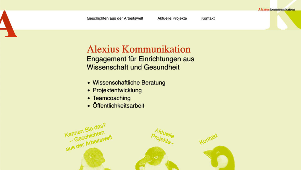 Screenshot Startseite Alexius-Kommunikation